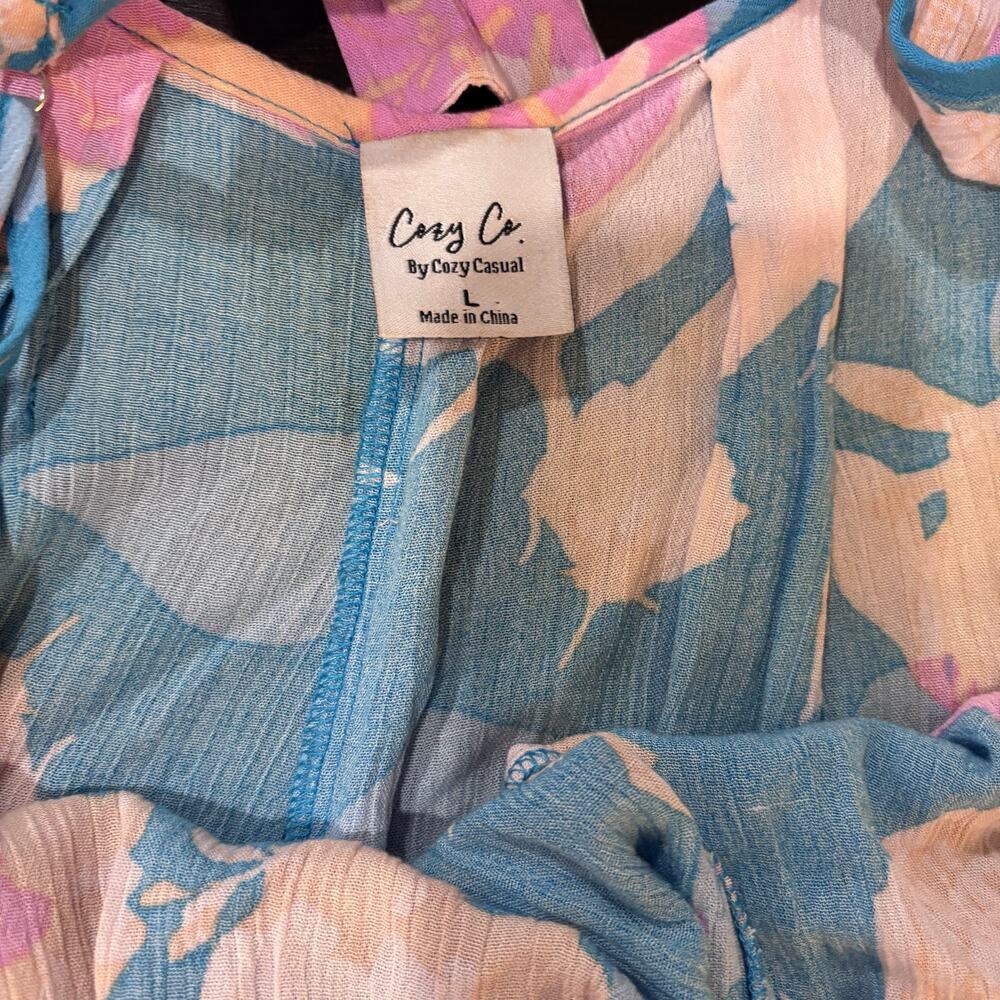 Cozy Co Boho Floral Wide Leg Resortwear Jumpsuit Size L - Picture 2 of 6